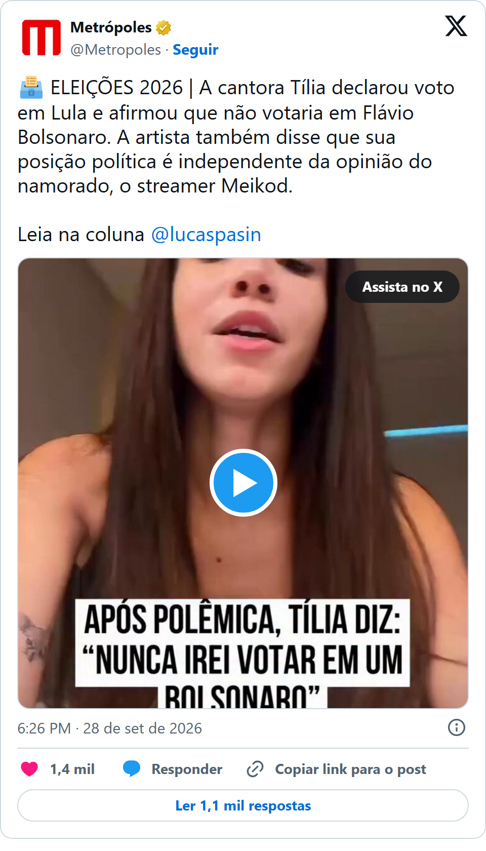 Print arquivado do post de Tília em 28/09/2026