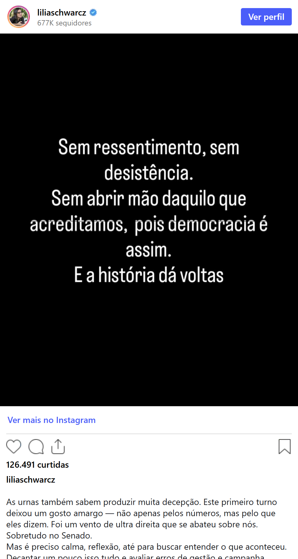 Print arquivado do post de Lilia Schwarcz em 04/10/2026