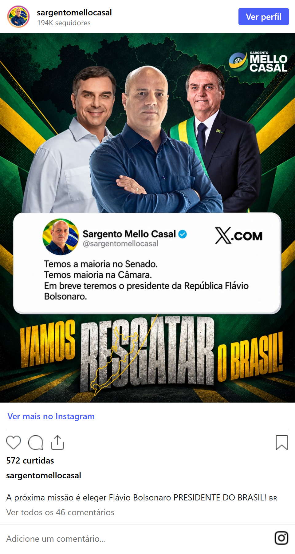 Print arquivado do post de Sargento Mello-Casal em 05/10/2026