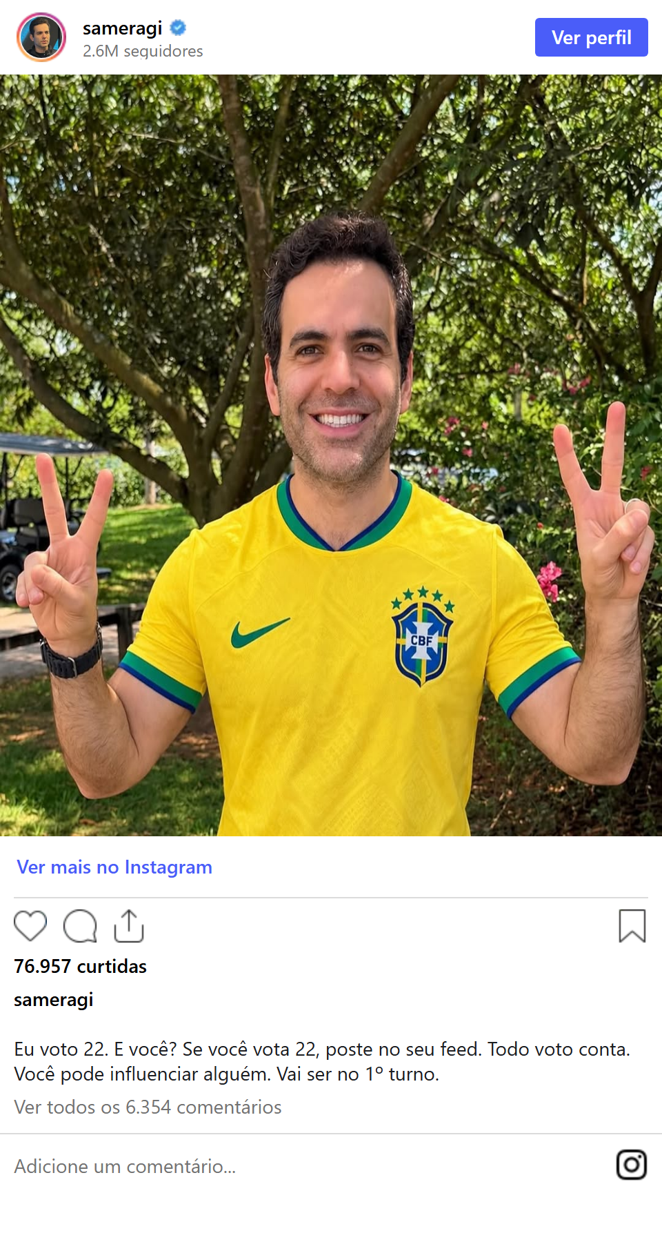 Print arquivado do post de Samer Agi em 03/10/2026