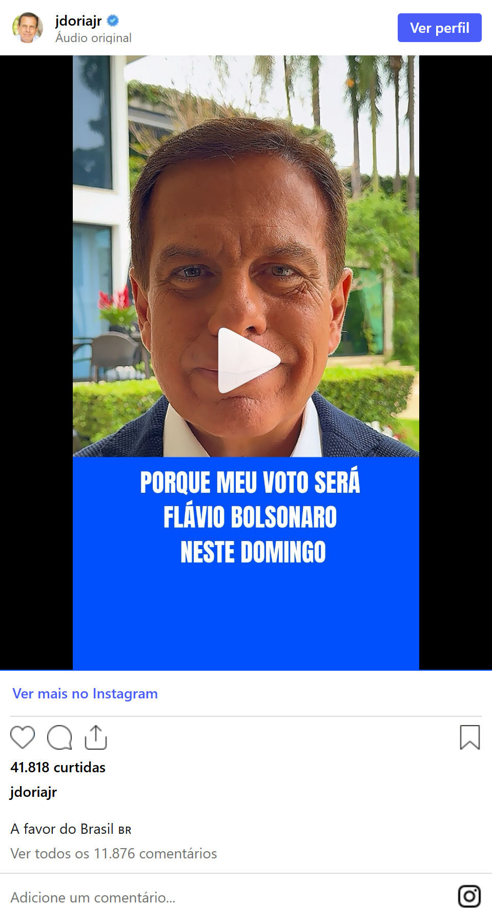 Print arquivado do post de João Doria em 23/10/2026