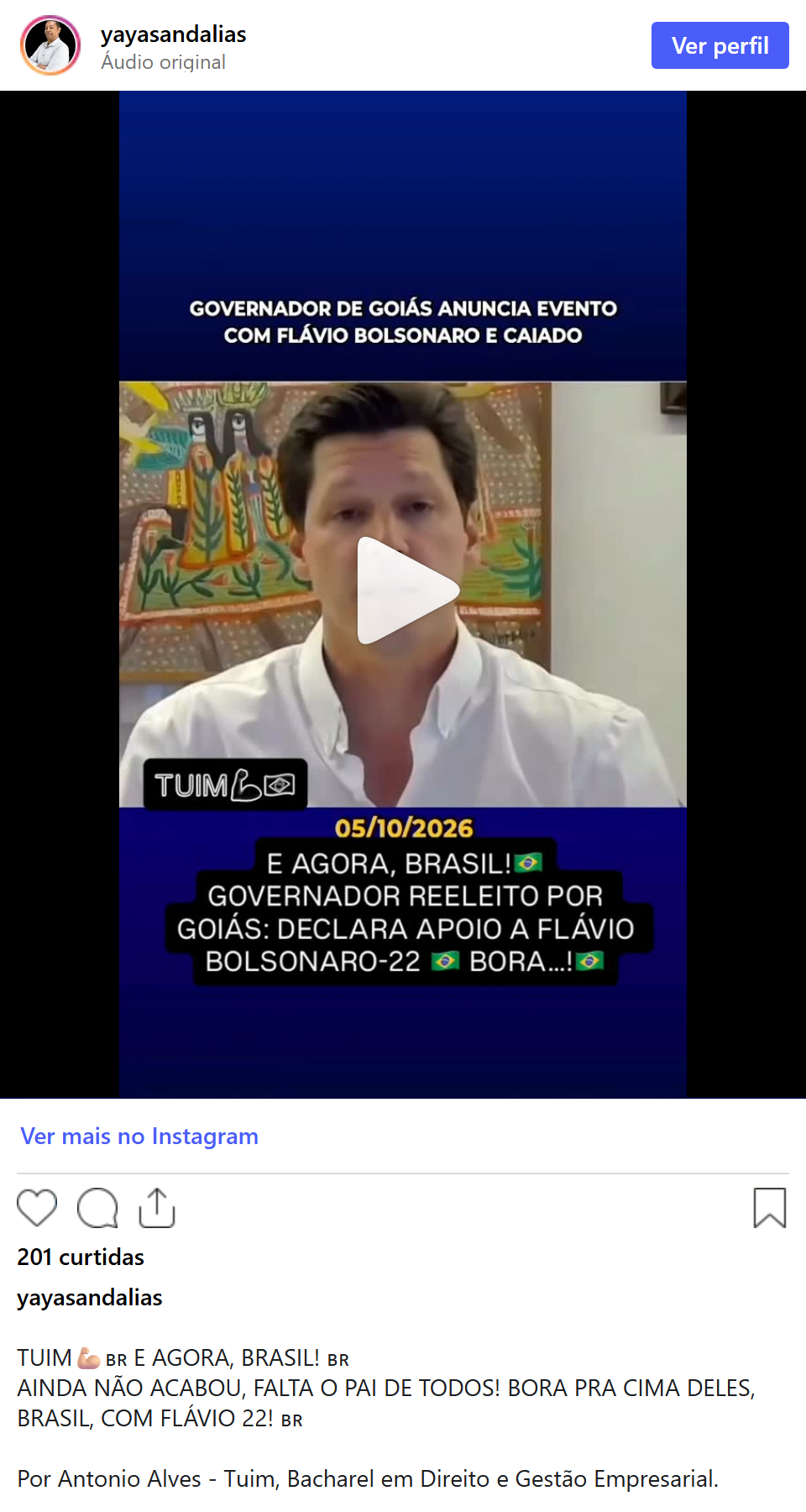 Print arquivado do post de Antonio Alves (Tuim) em 05/10/2026