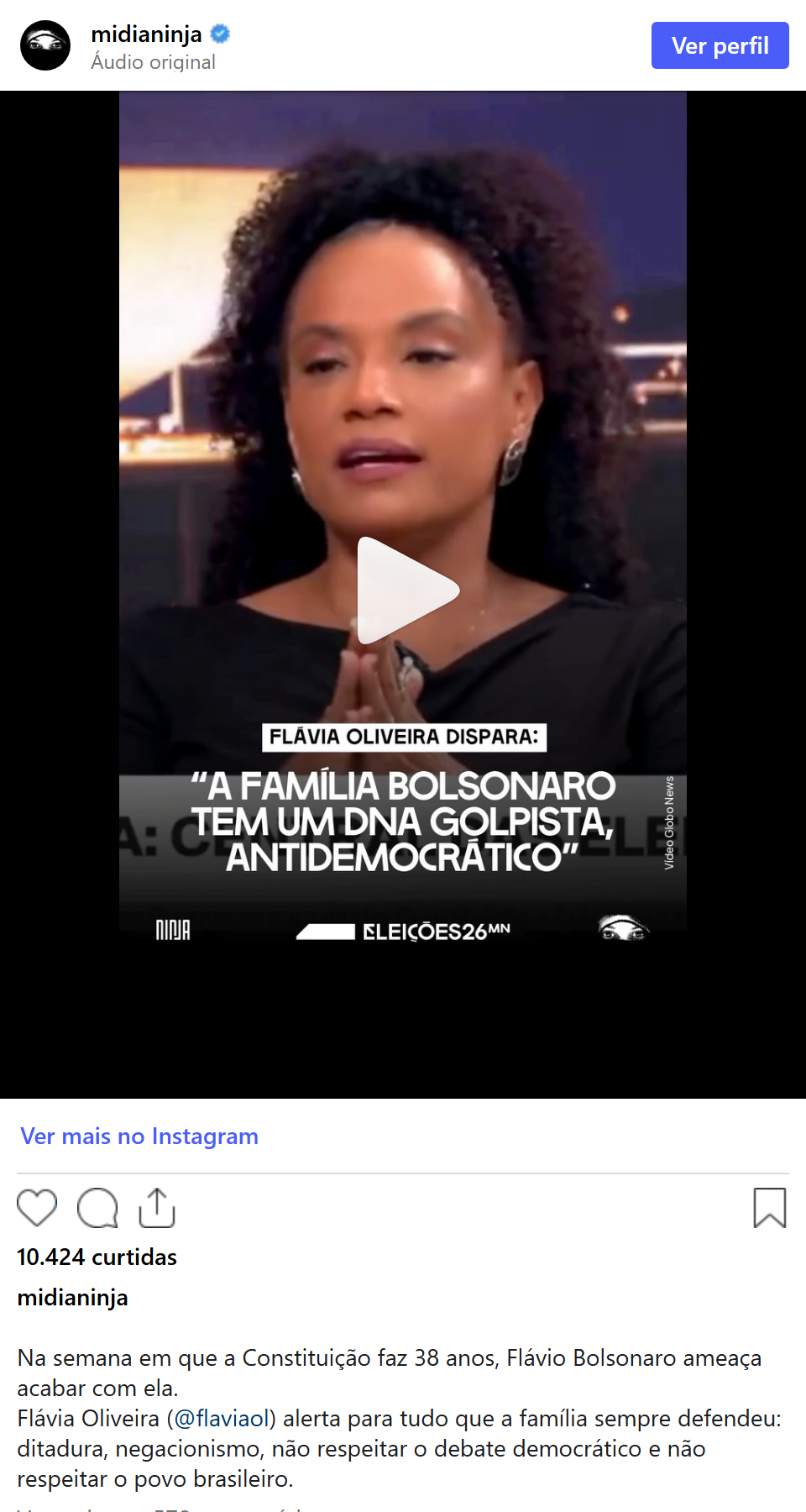 Print arquivado do post de Flávia Oliveira em 06/10/2026