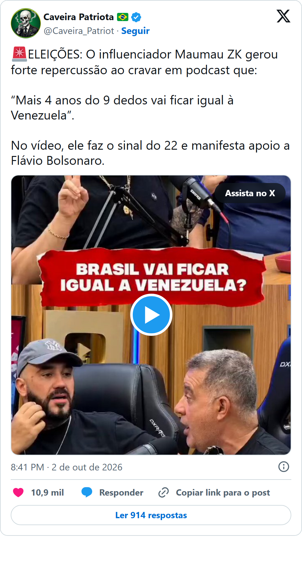 Print arquivado do post de Maumau ZK em 02/10/2026