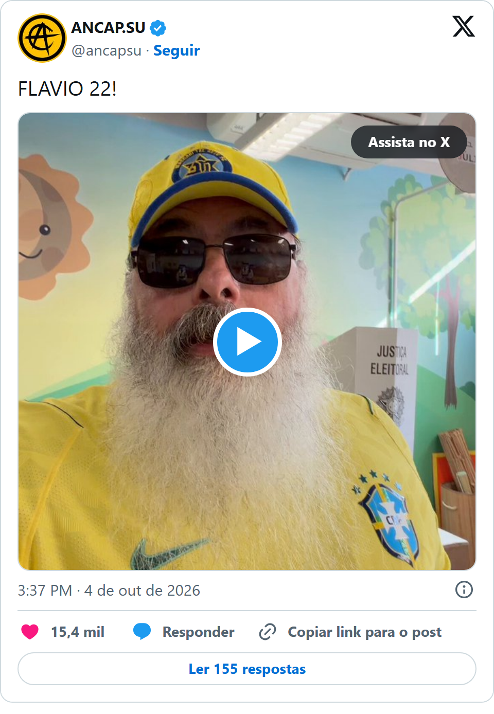 Print arquivado do post de Ricardo Albuquerque (ANCAP.SU) em 04/10/2026