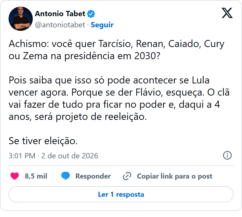 Print arquivado do post de Antonio Tabet em 02/10/2026