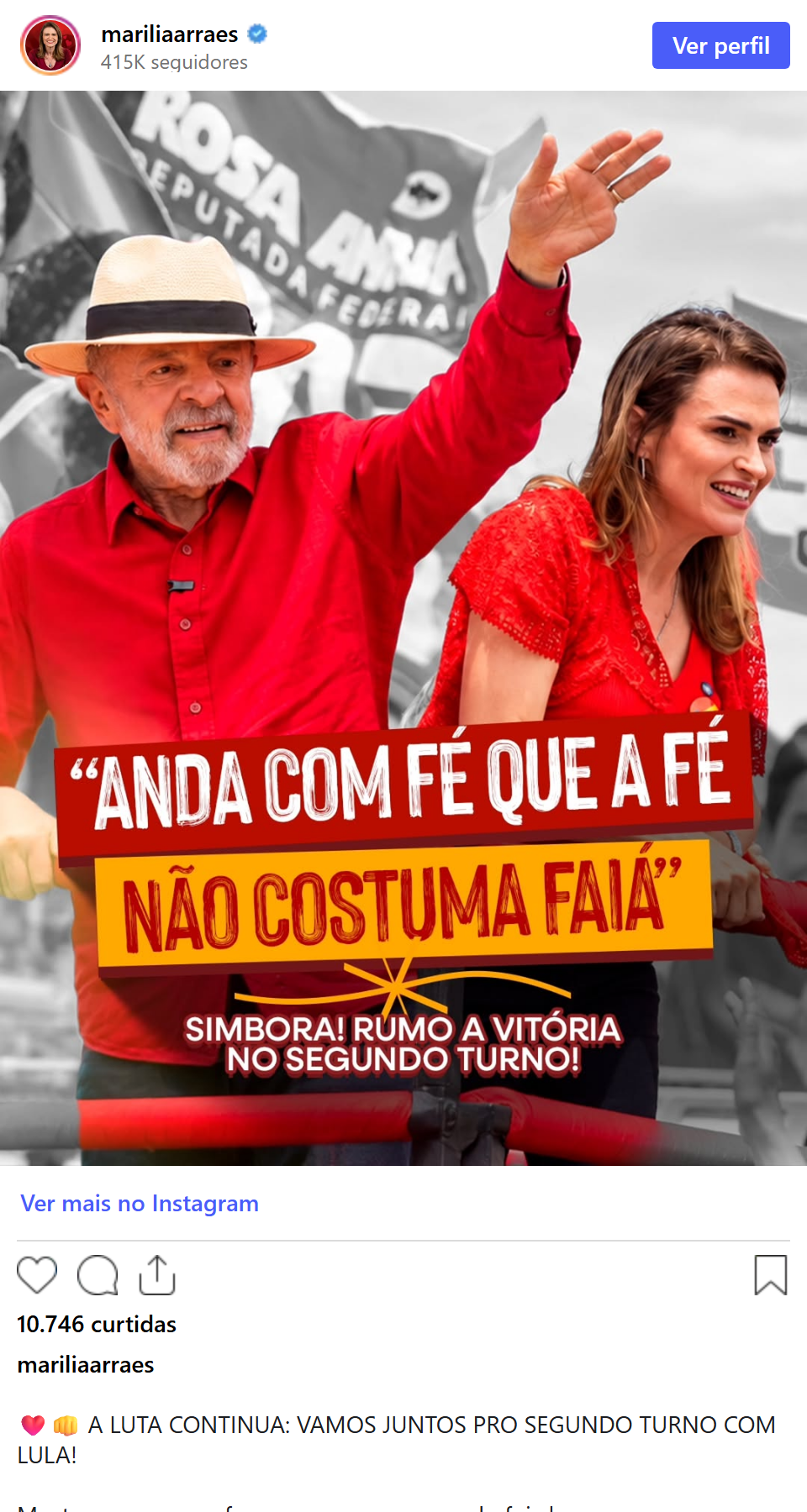 Print arquivado do post de Marília Arraes em 04/10/2026