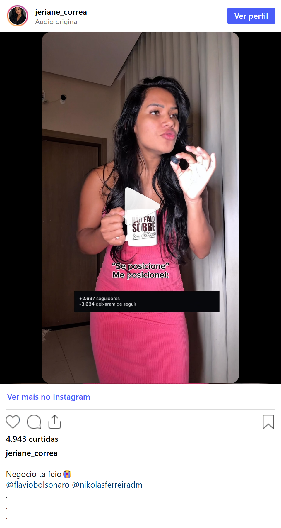 Print arquivado do post de Jeriane Correa em 10/10/2026