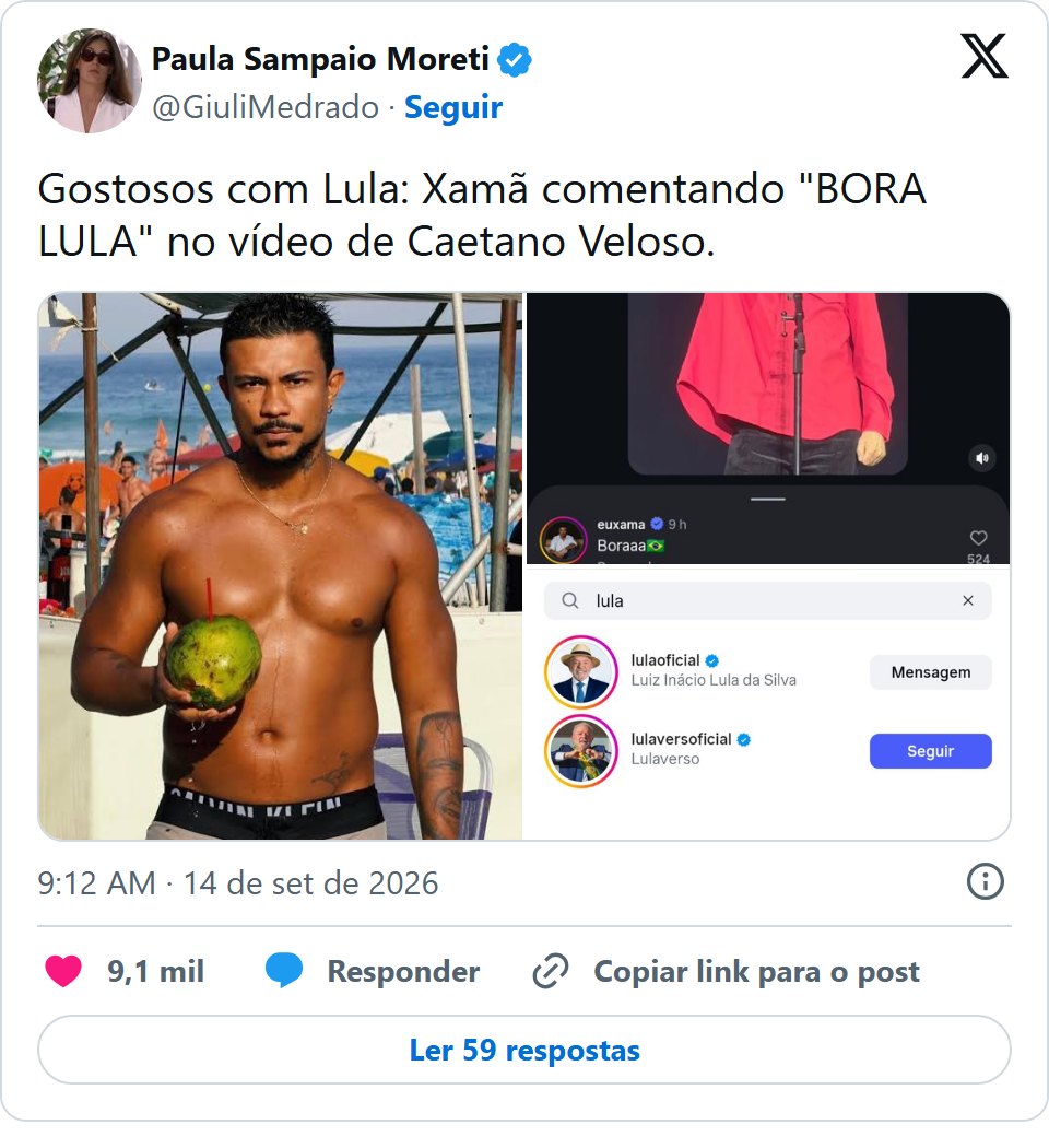 Print arquivado do post de Xamã em 14/09/2026