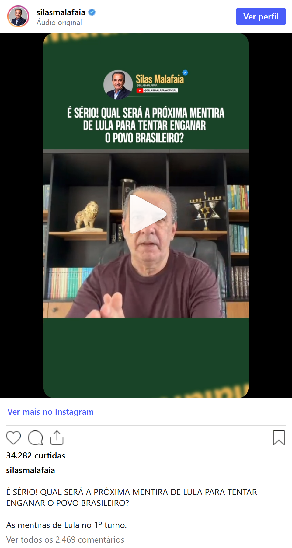 Print arquivado do post de Silas Malafaia em 05/10/2026