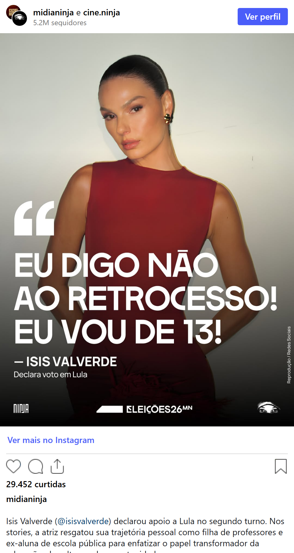 Print arquivado do post de Isis Valverde em 09/10/2026