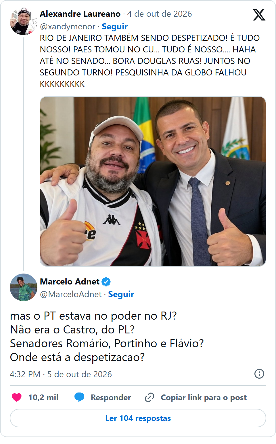 Print arquivado do post de Marcelo Adnet em 05/10/2026