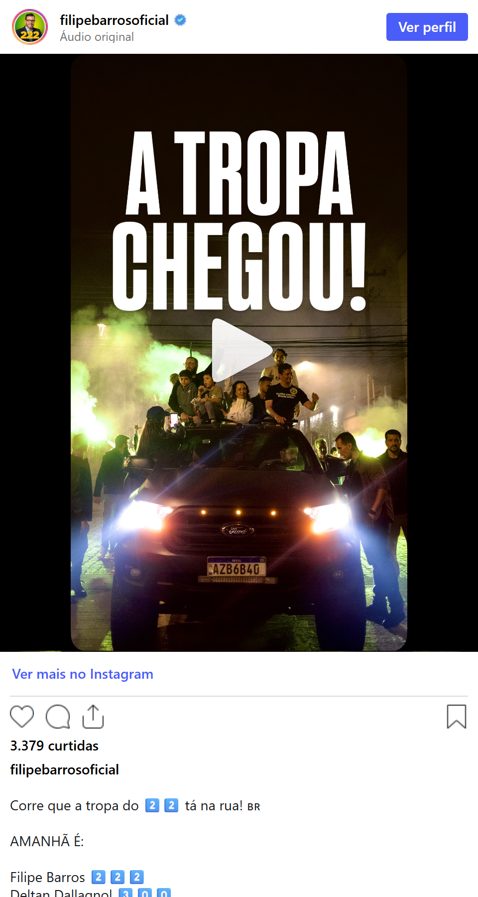 Print arquivado do post de Filipe Barros em 03/10/2026