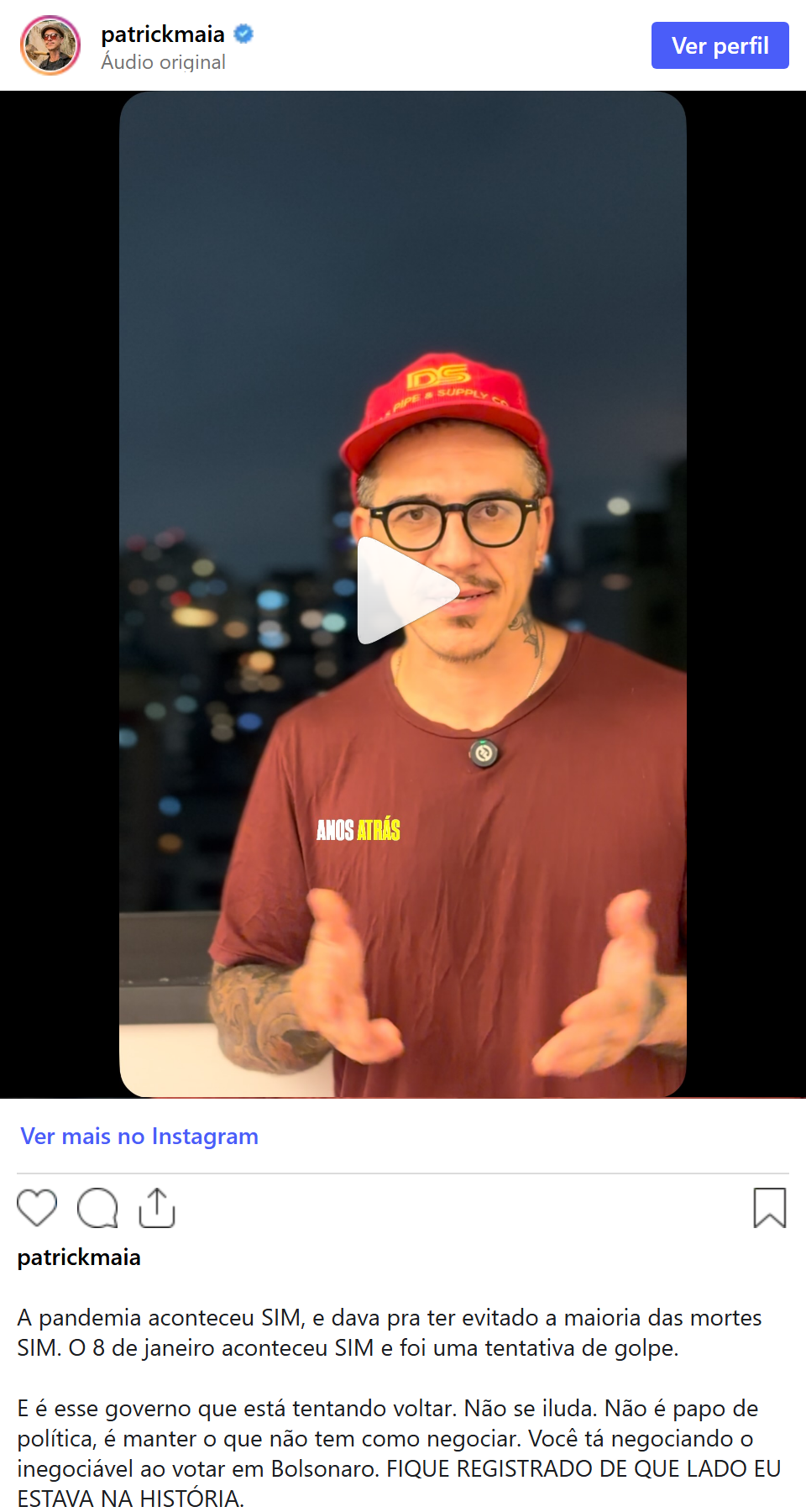 Print arquivado do post de Patrick Maia em 08/10/2026