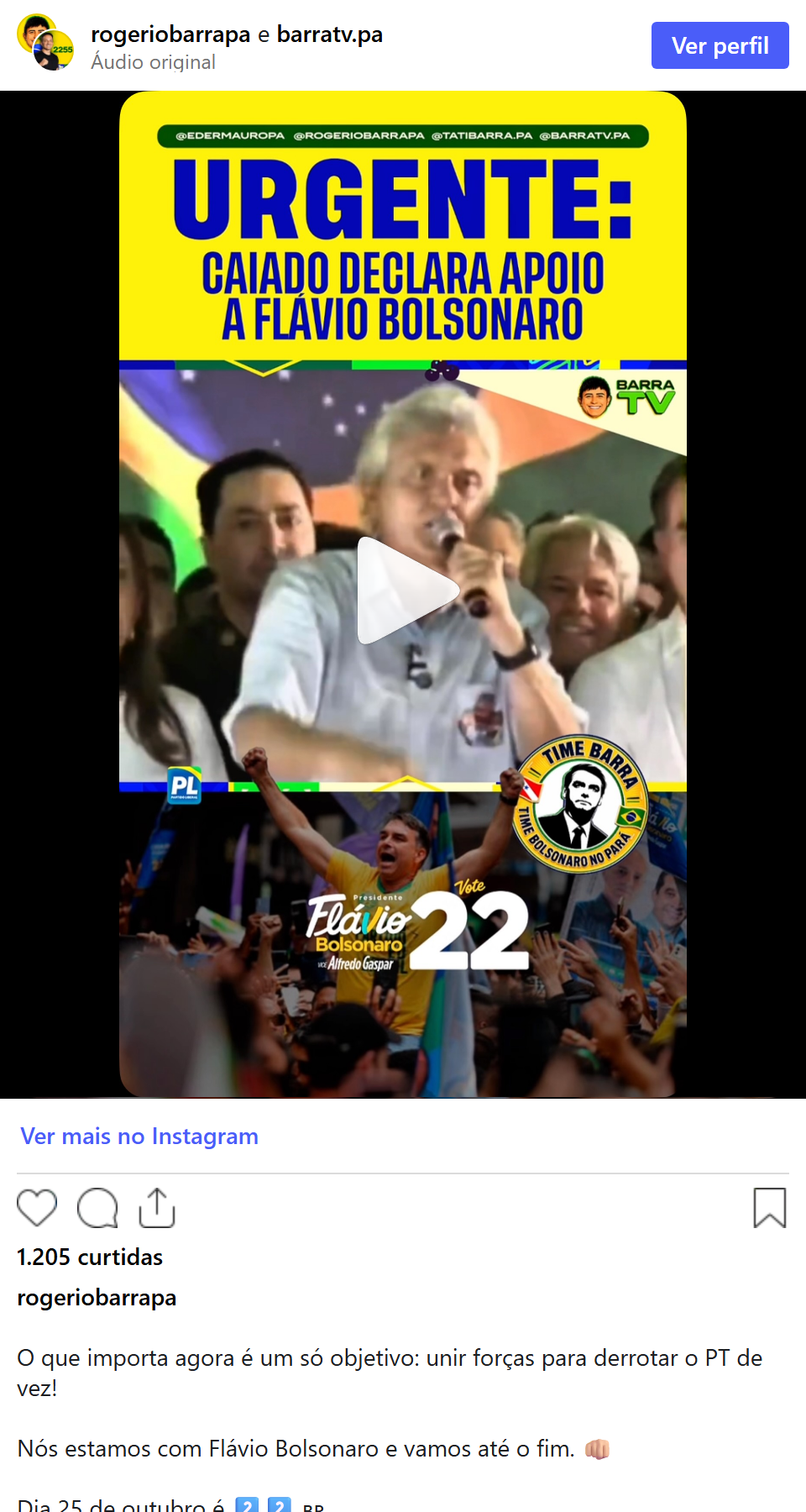 Print arquivado do post de Rogerio Barra em 06/10/2026