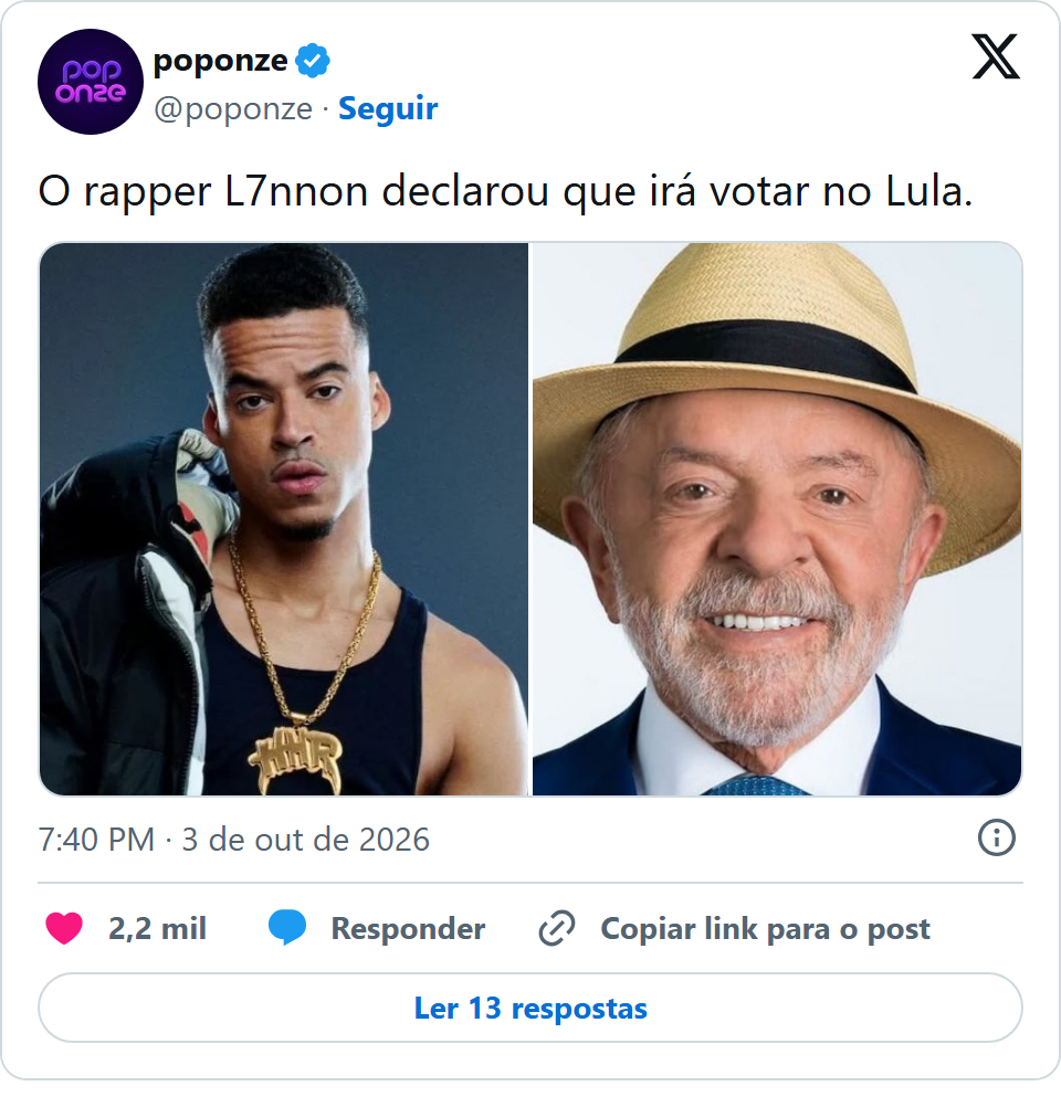 Print arquivado do post de L7NNON em 03/10/2026