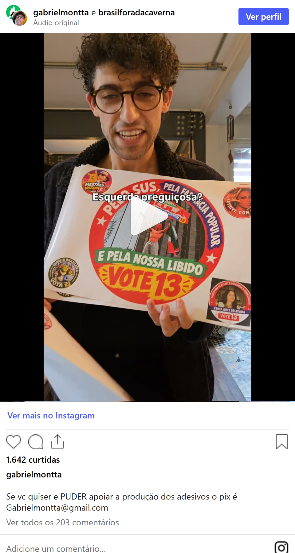Print arquivado do post de Gabriel Montta em 13/10/2026