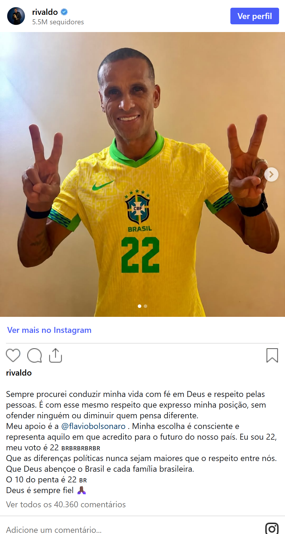 Print arquivado do post de Rivaldo em 24/10/2026