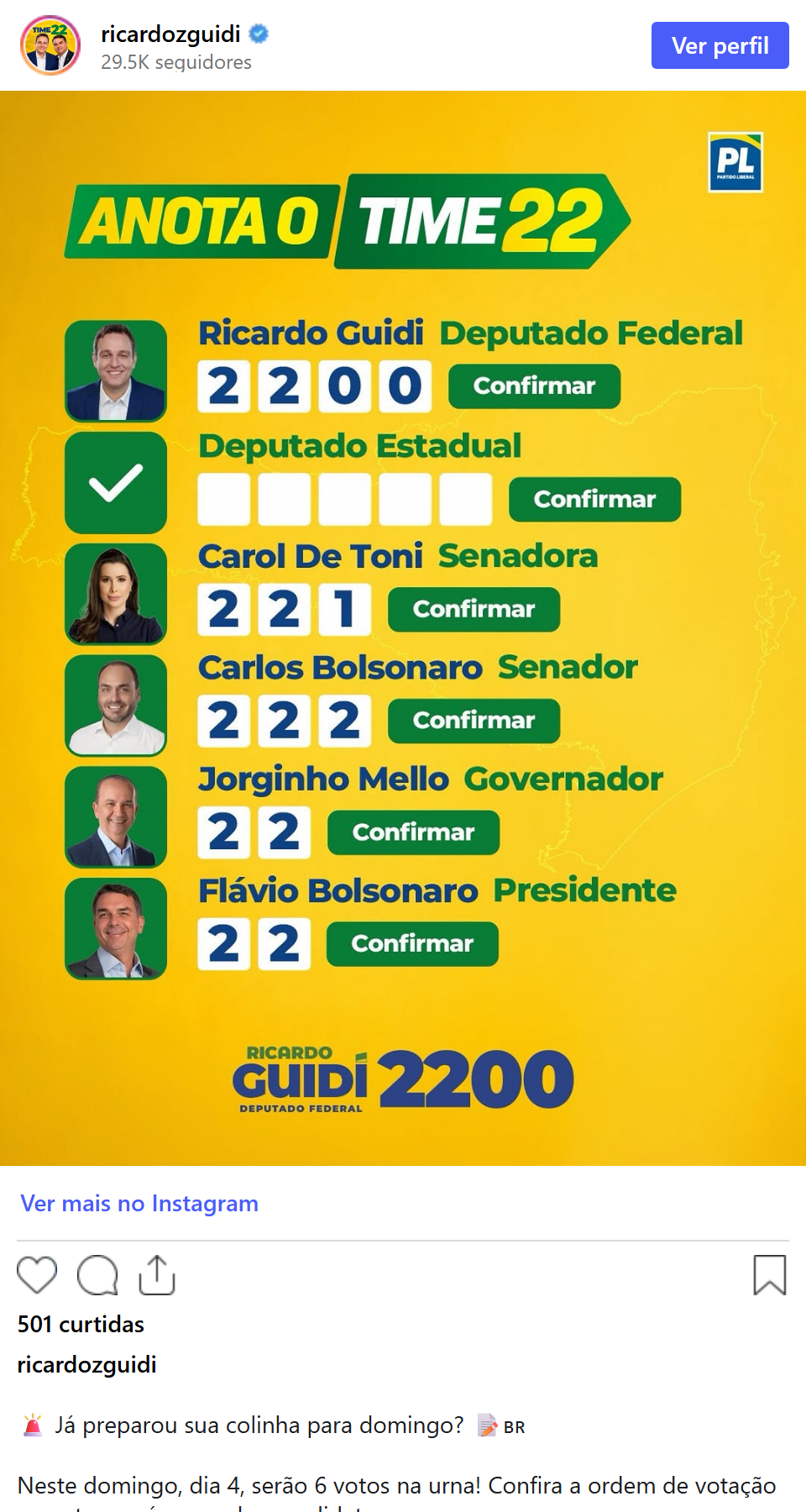 Print arquivado do post de Ricardo Guidi em 03/10/2026