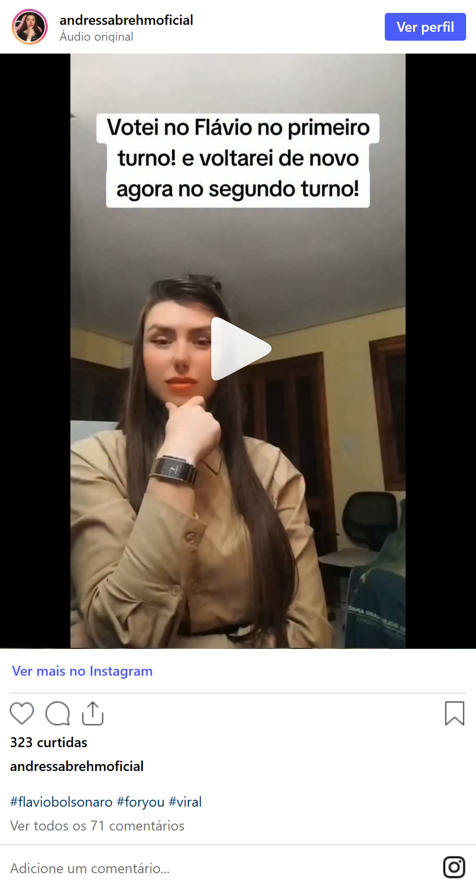 Print arquivado do post de Andressa Brehm em 08/10/2026