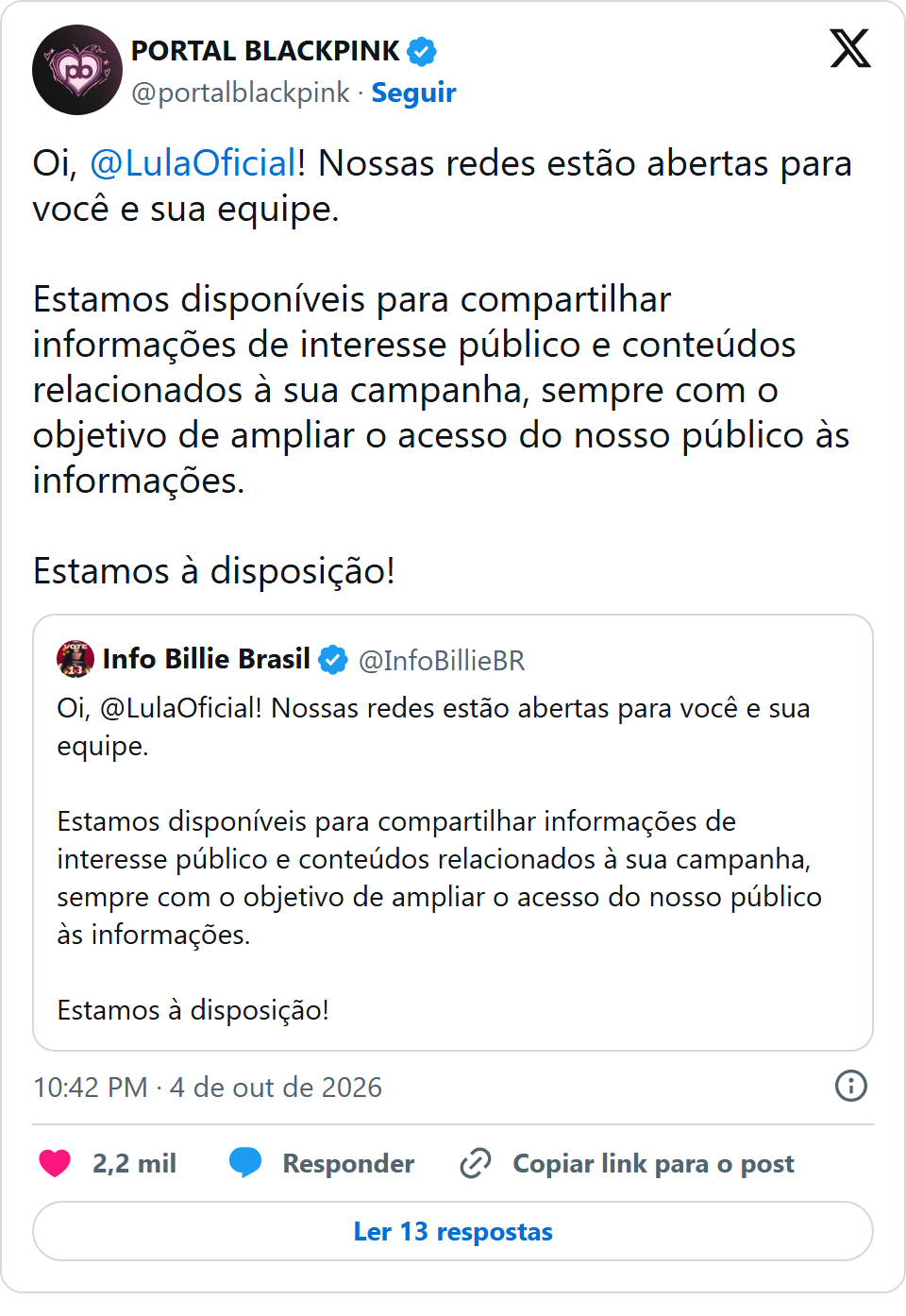 Print arquivado do post de PORTAL BLACKPINK em 04/10/2026