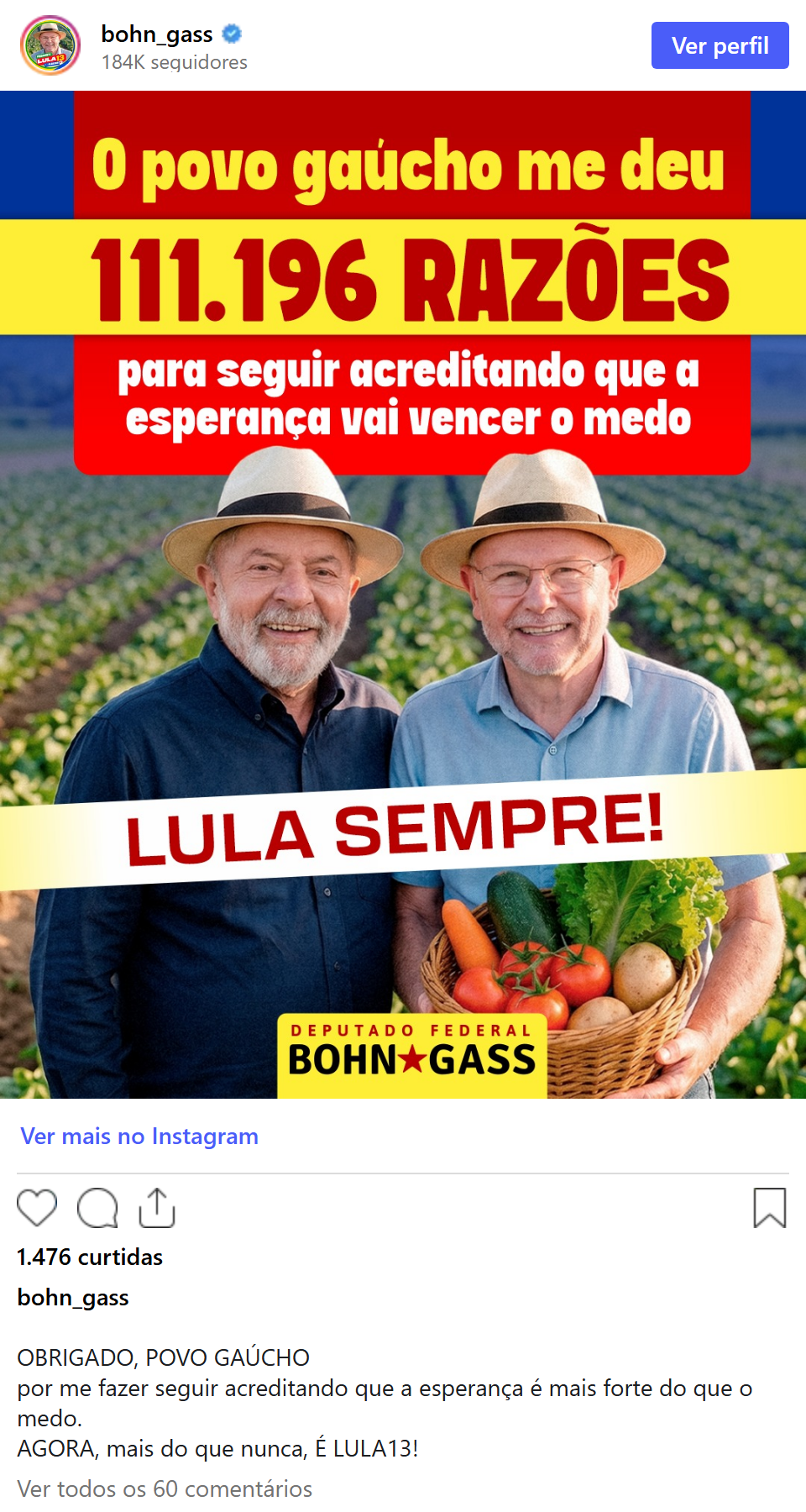 Print arquivado do post de Bohn Gass em 05/10/2026