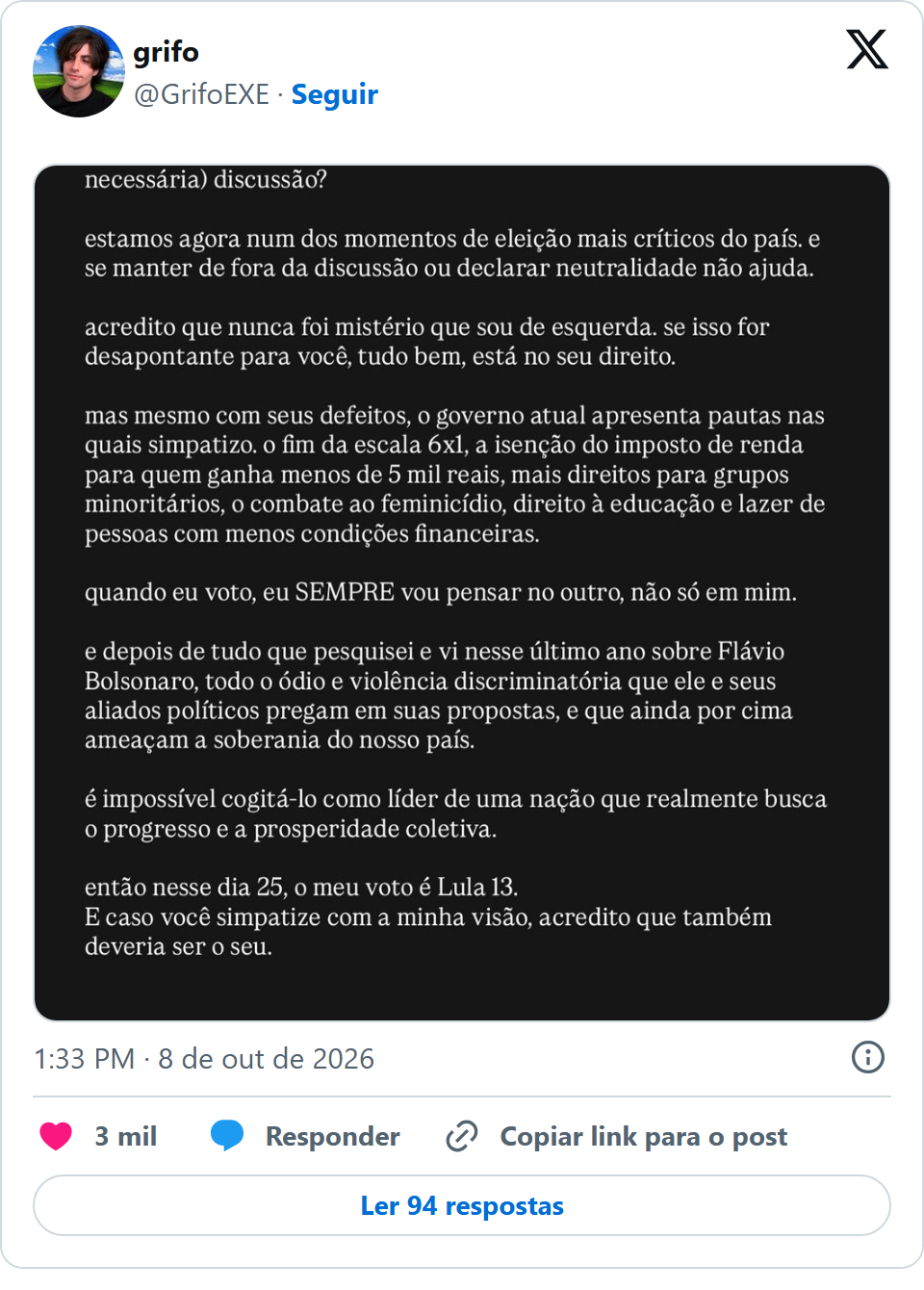 Print arquivado do post de Grifo em 08/10/2026