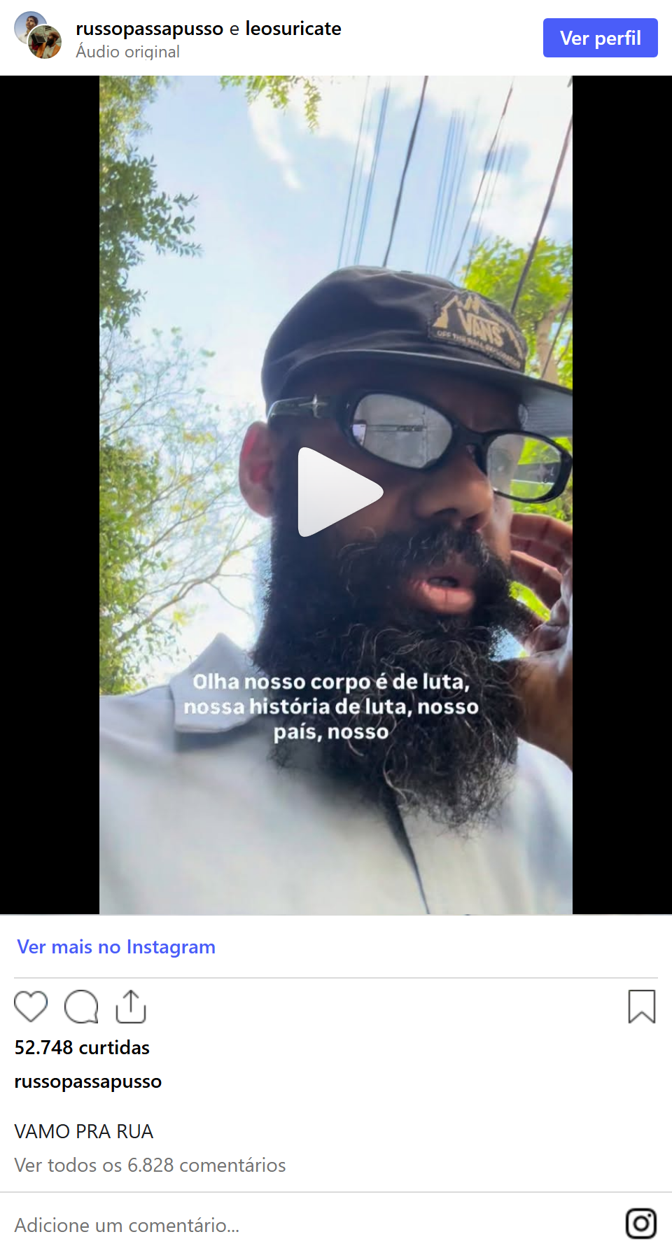 Print arquivado do post de Russo Passapusso em 08/10/2026