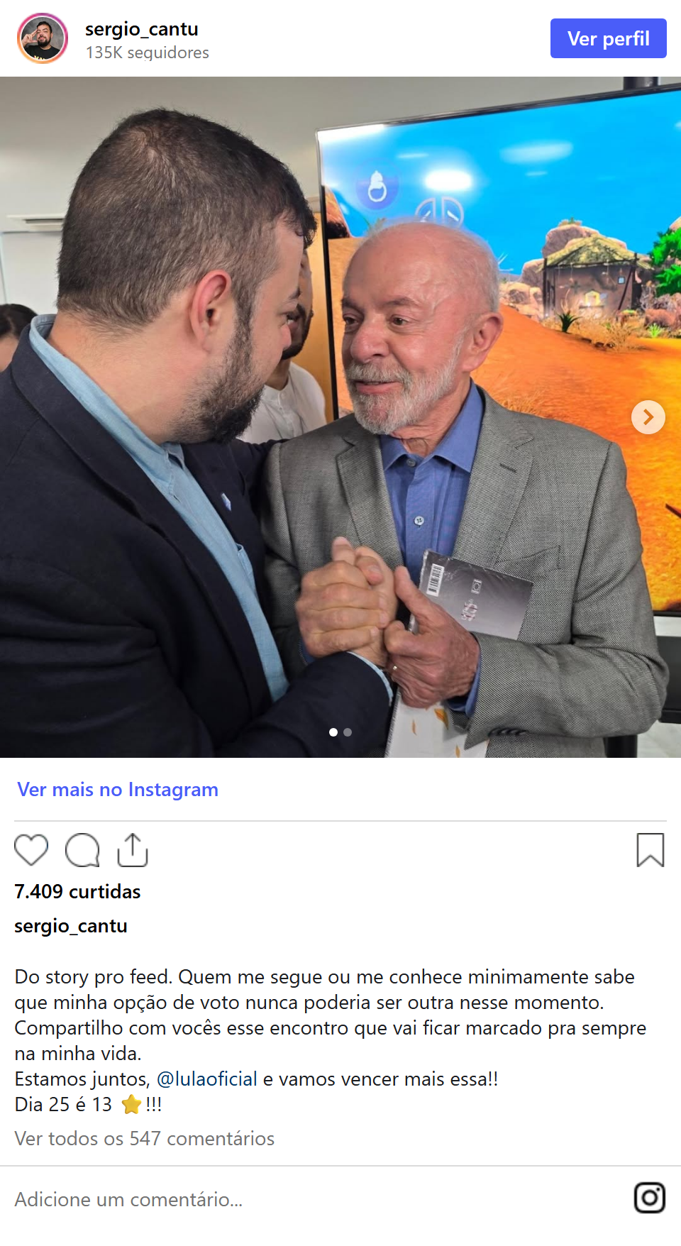 Print arquivado do post de Sérgio Cantú em 17/10/2026