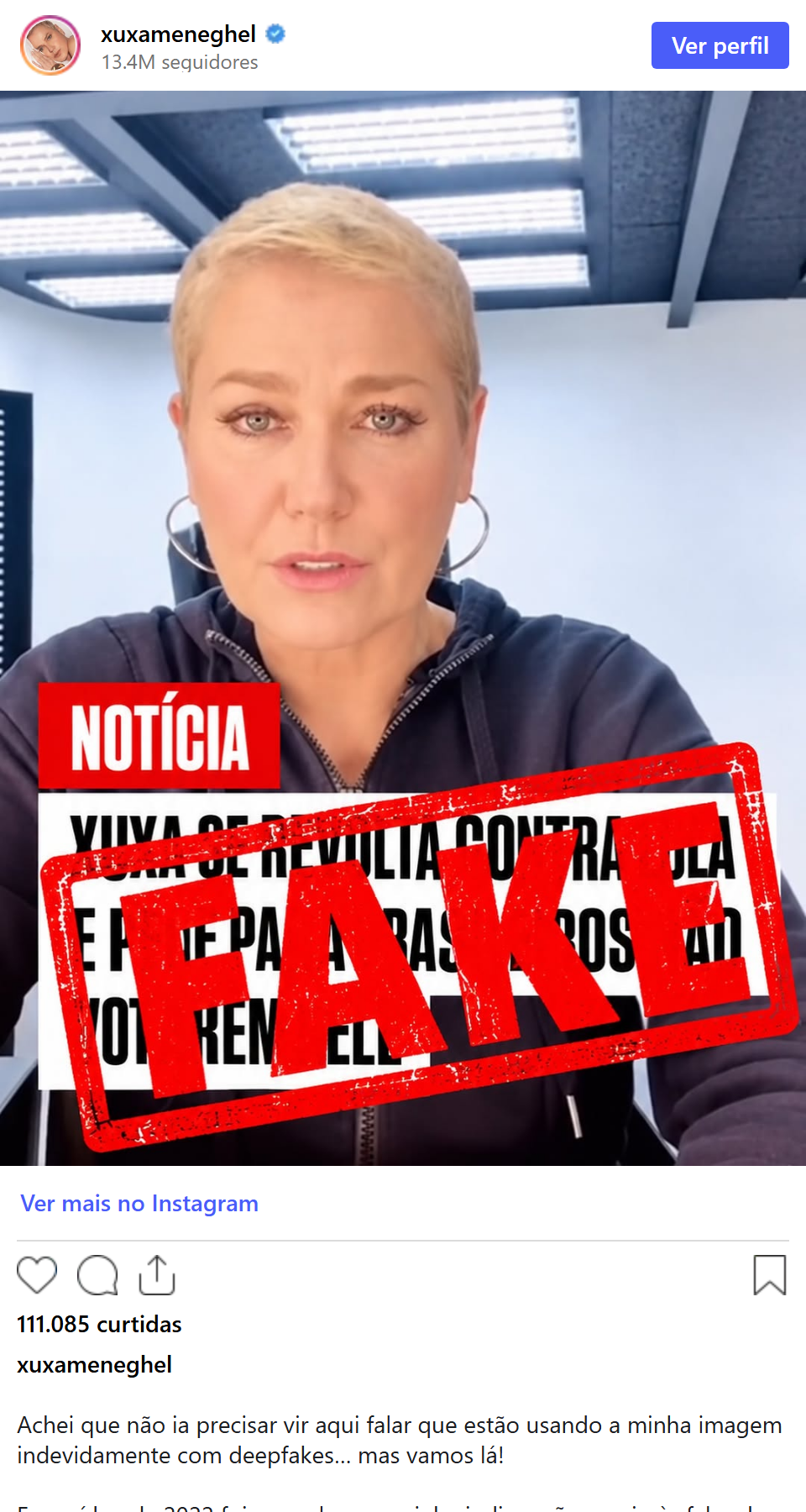 Print arquivado do post de Xuxa Meneghel em 01/10/2026