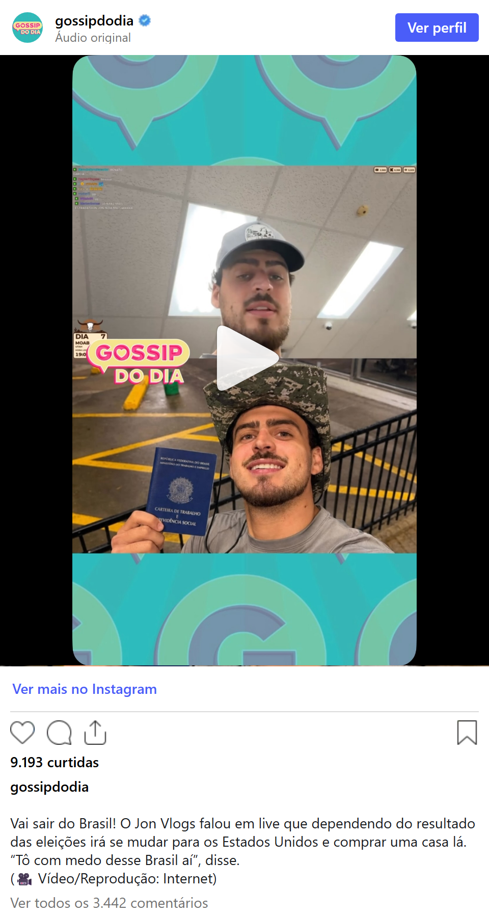 Print arquivado do post de Jon Vlogs em 02/10/2026