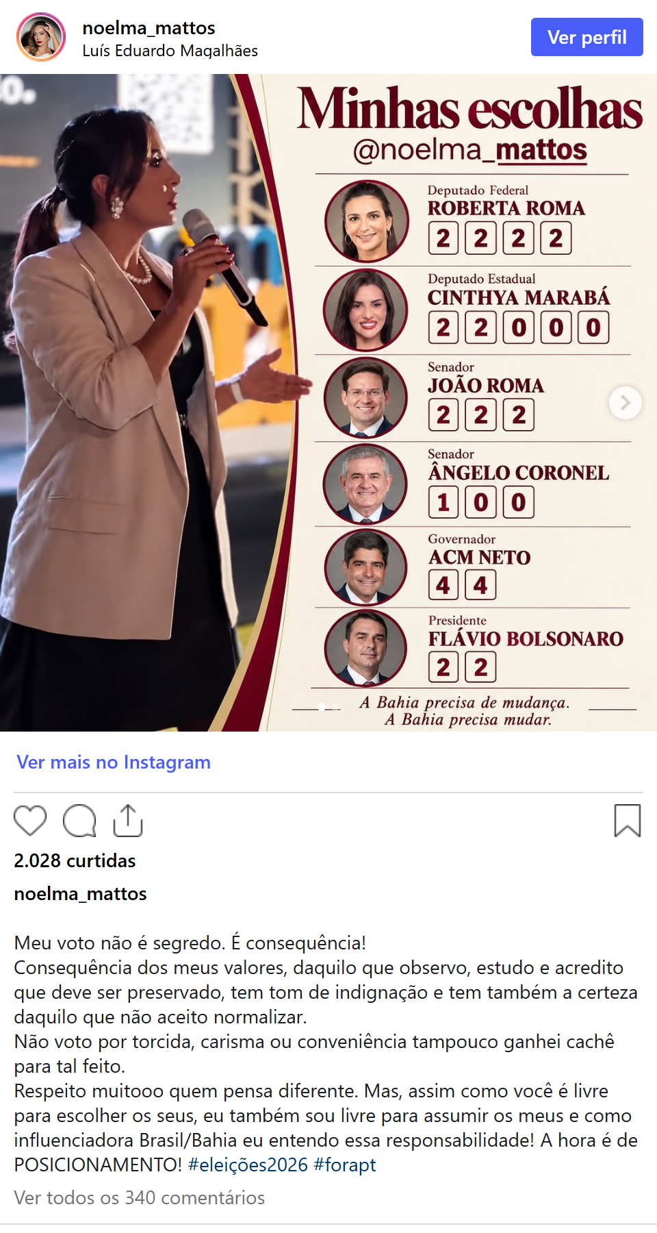 Print arquivado do post de 𝗡OELMA Araujo Mattos em 28/09/2026