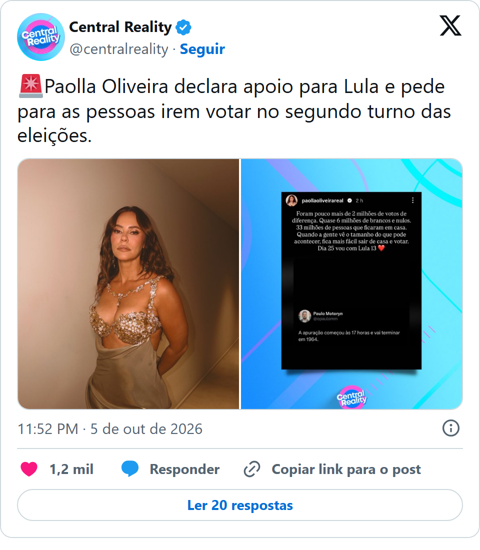 Print arquivado do post de Paolla Oliveira em 05/10/2026