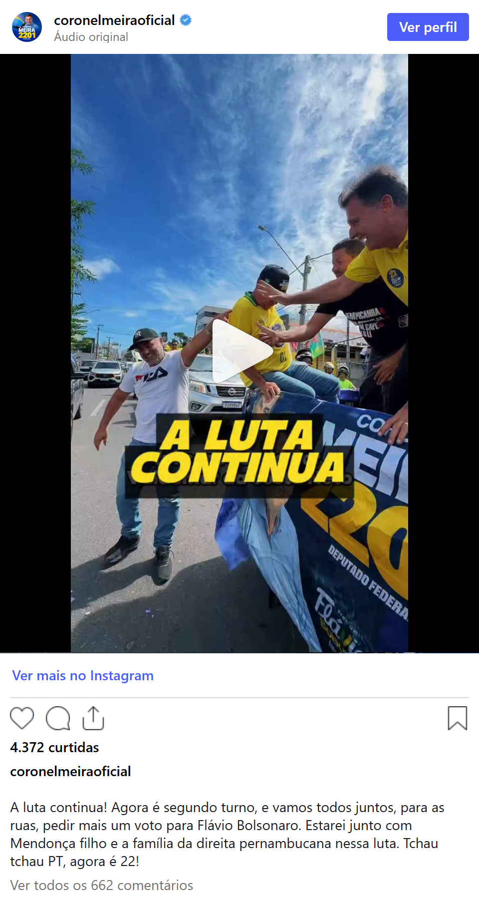 Print arquivado do post de Coronel Meira em 06/10/2026