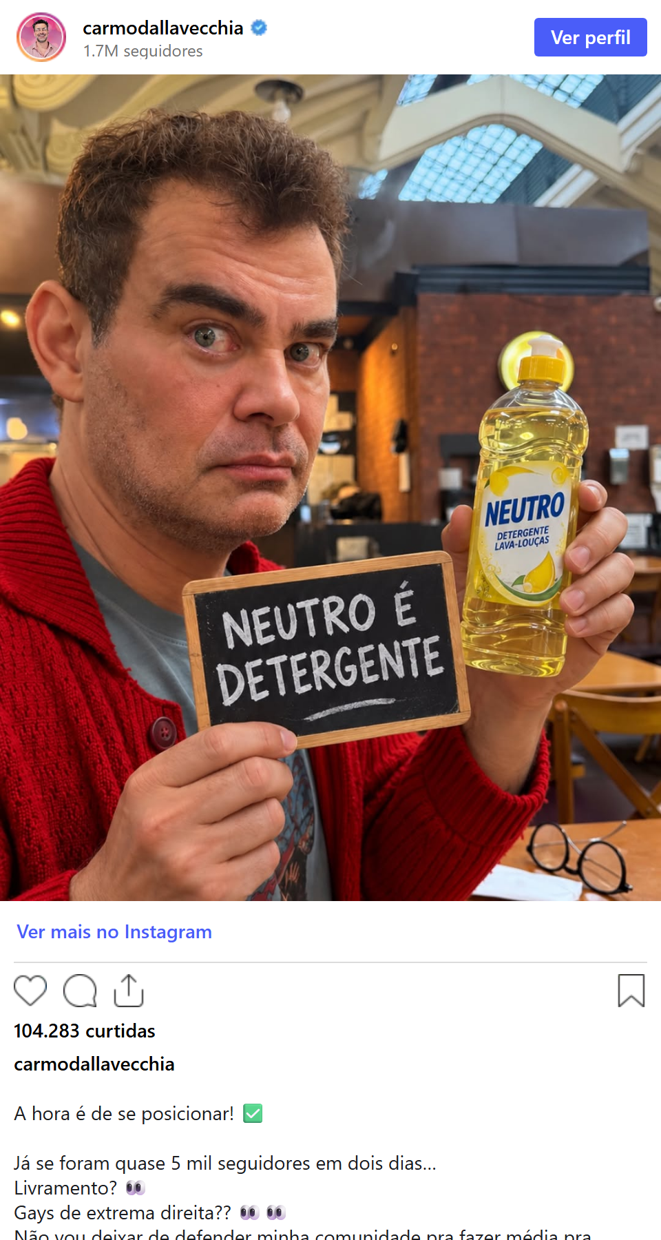 Print arquivado do post de Carmo Dalla Vecchia em 12/10/2026
