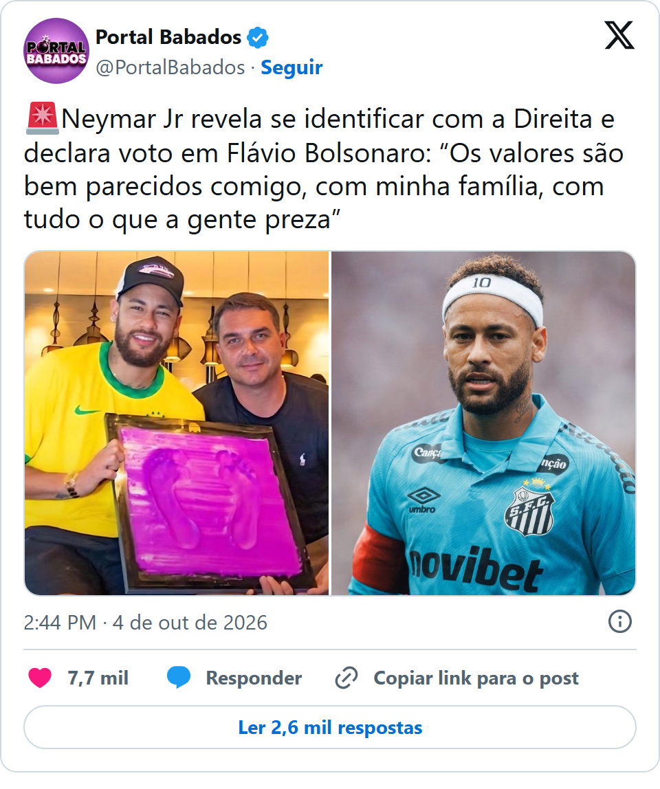 Print arquivado do post de Neymar em 04/10/2026