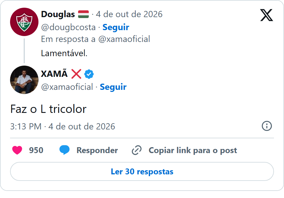Print arquivado do post de Xamã em 04/10/2026