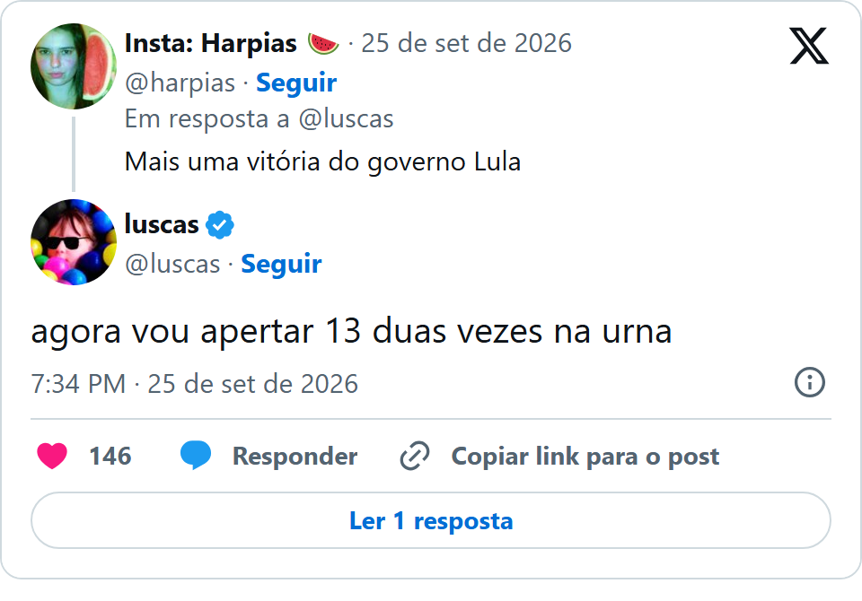 Print arquivado do post de Luscas em 25/09/2026