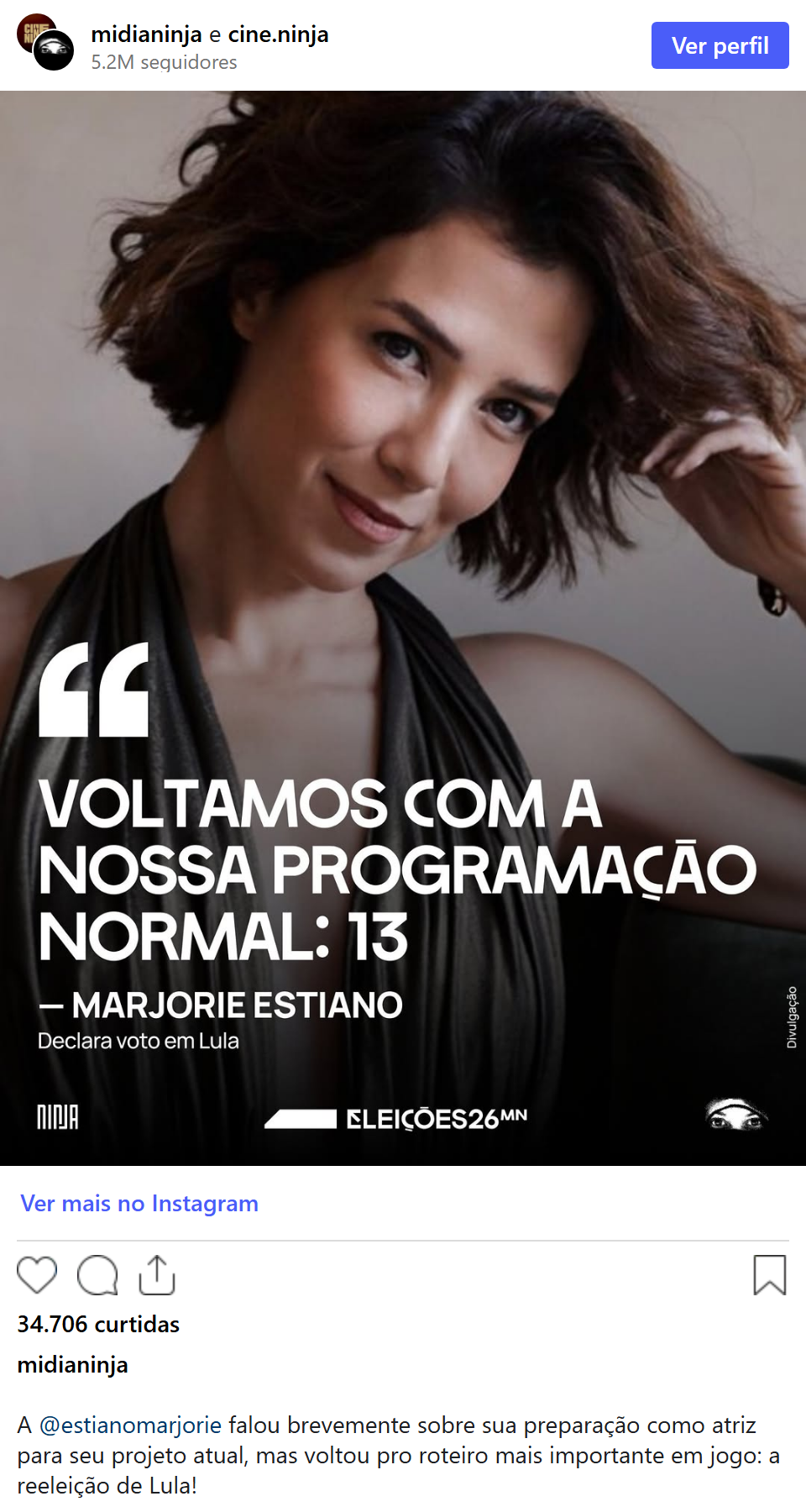 Print arquivado do post de Marjorie Estiano em 03/10/2026