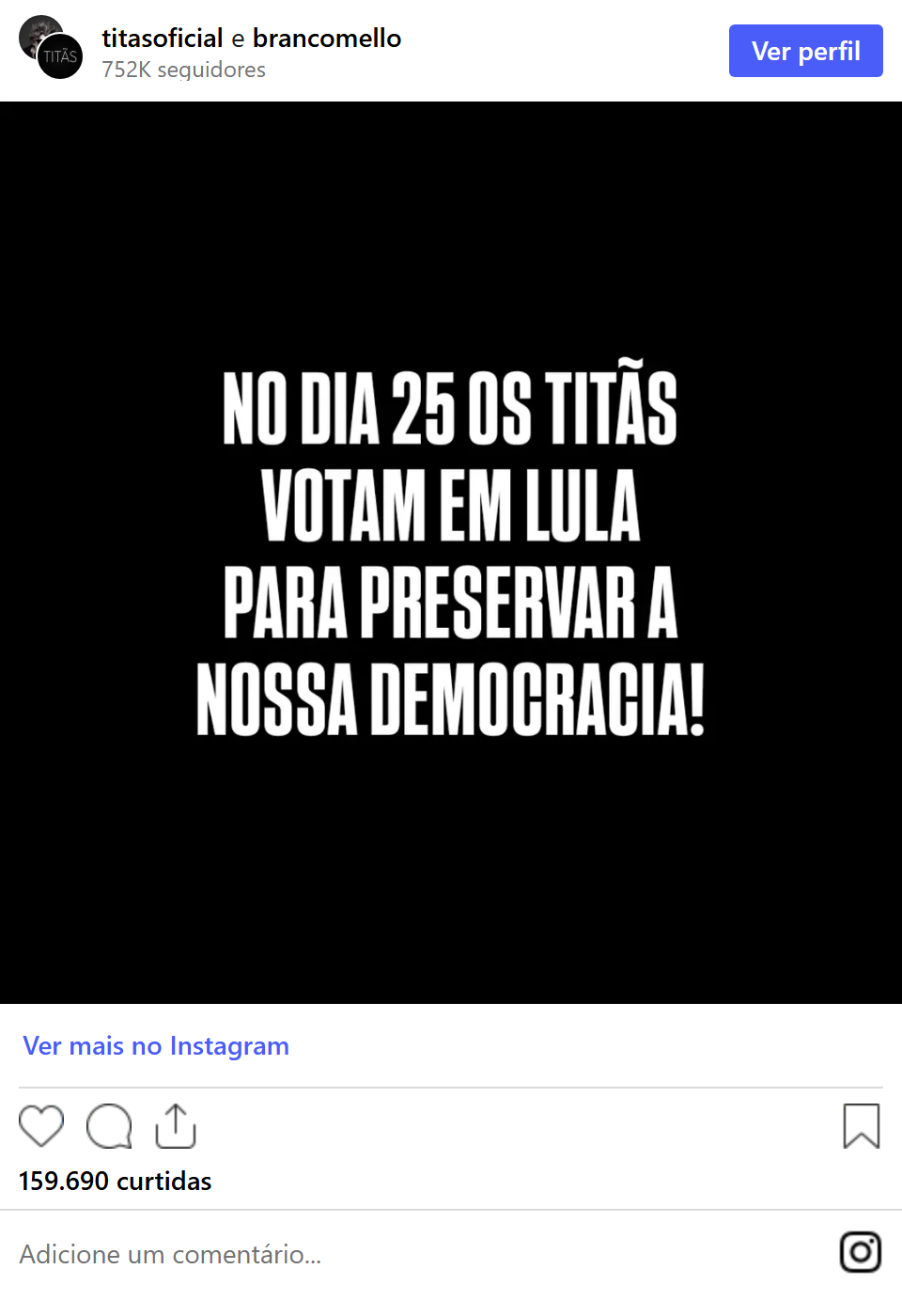 Print arquivado do post de Titãs em 13/10/2026
