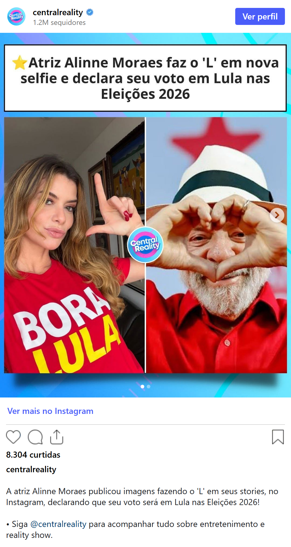 Print arquivado do post de Alinne Moraes em 03/10/2026