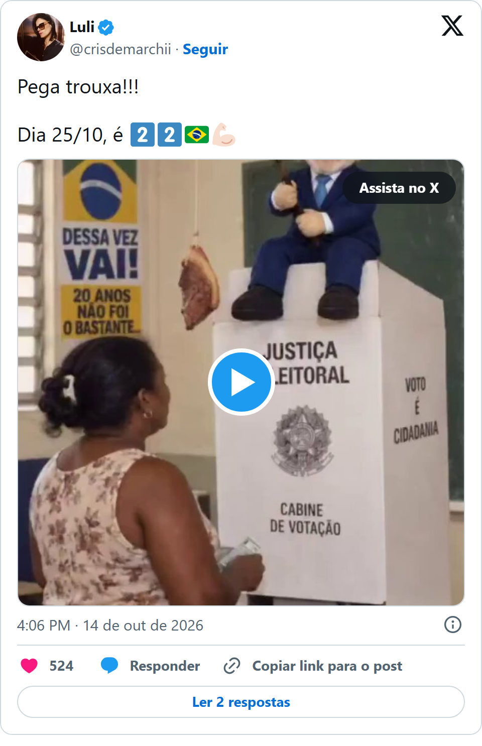 Print arquivado do post de Luli em 14/10/2026