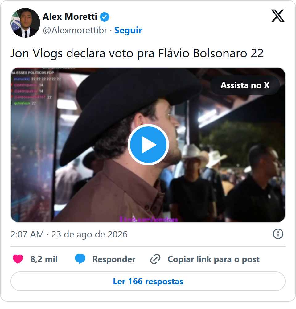 Print arquivado do post de Jon Vlogs em 23/08/2026