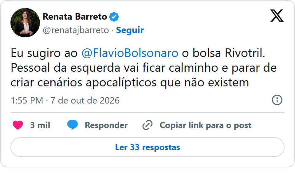 Print arquivado do post de Renata Barreto em 07/10/2026