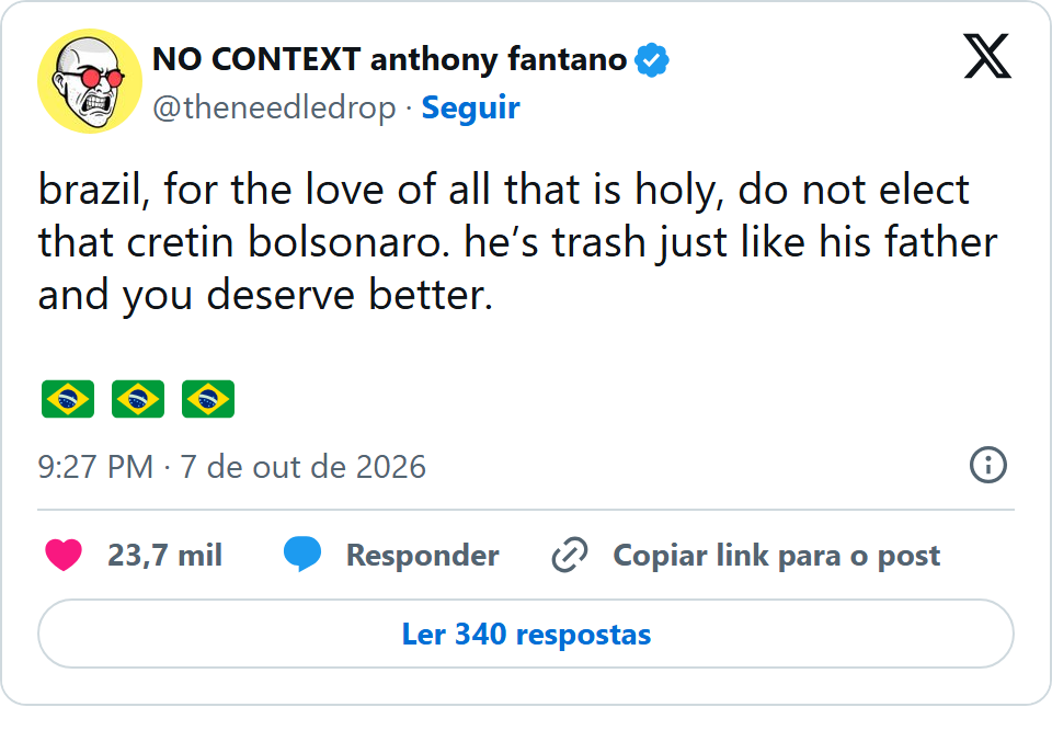 Print arquivado do post de Anthony Fantano em 07/10/2026