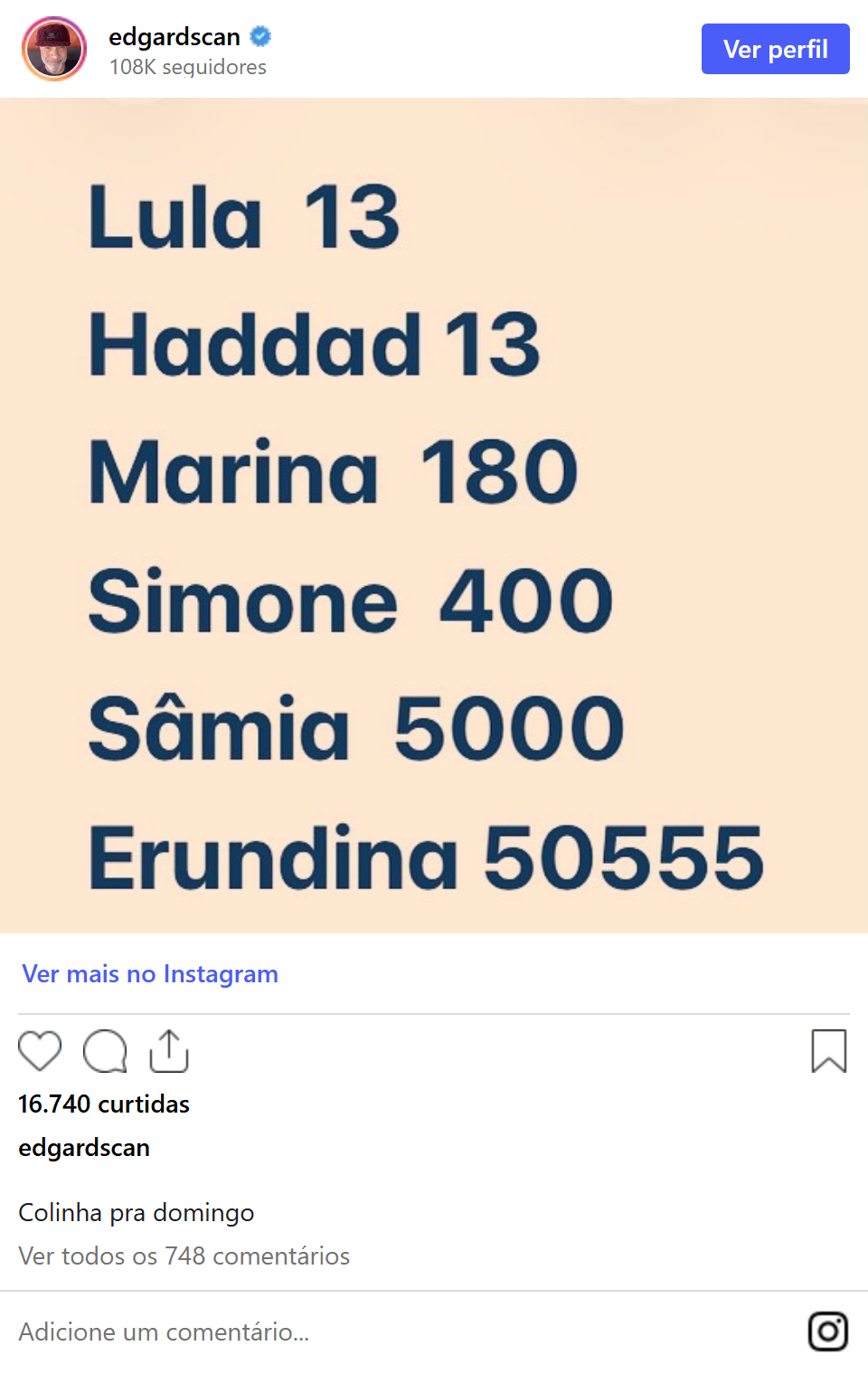 Print arquivado do post de Edgard Scandurra em 03/10/2026