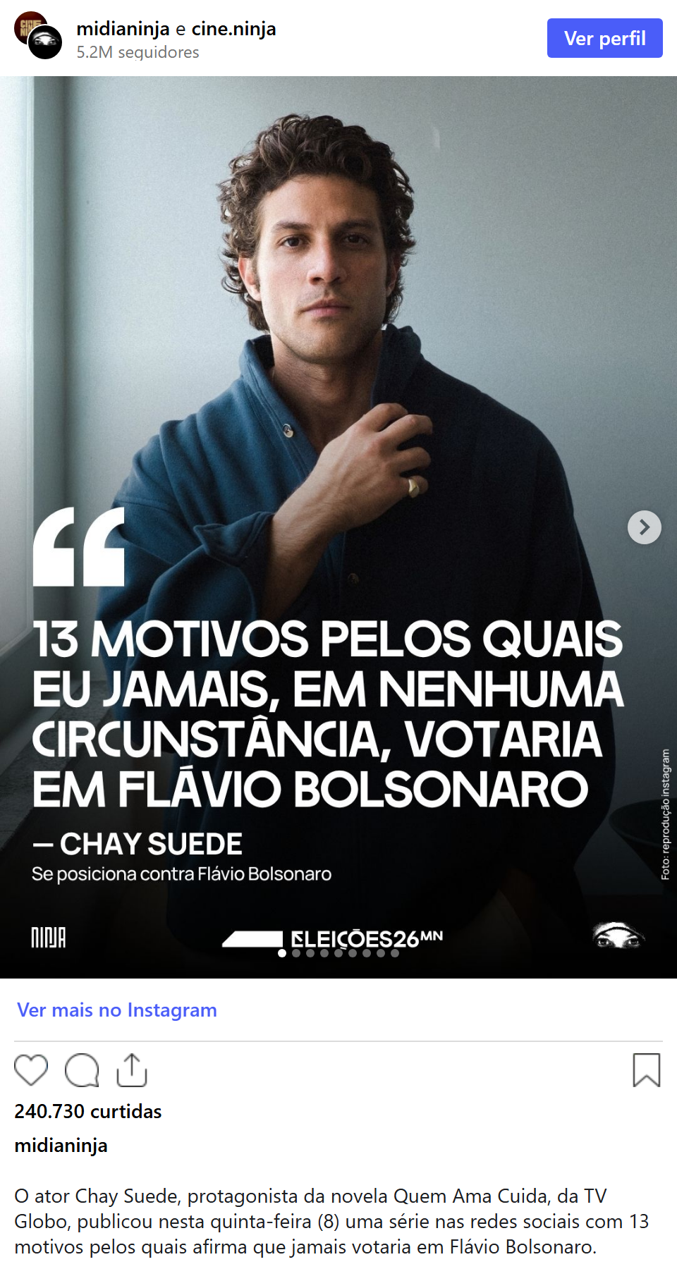 Print arquivado do post de Chay Suede em 08/10/2026
