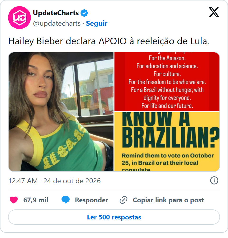 Print arquivado do post de Hailey Bieber em 24/10/2026