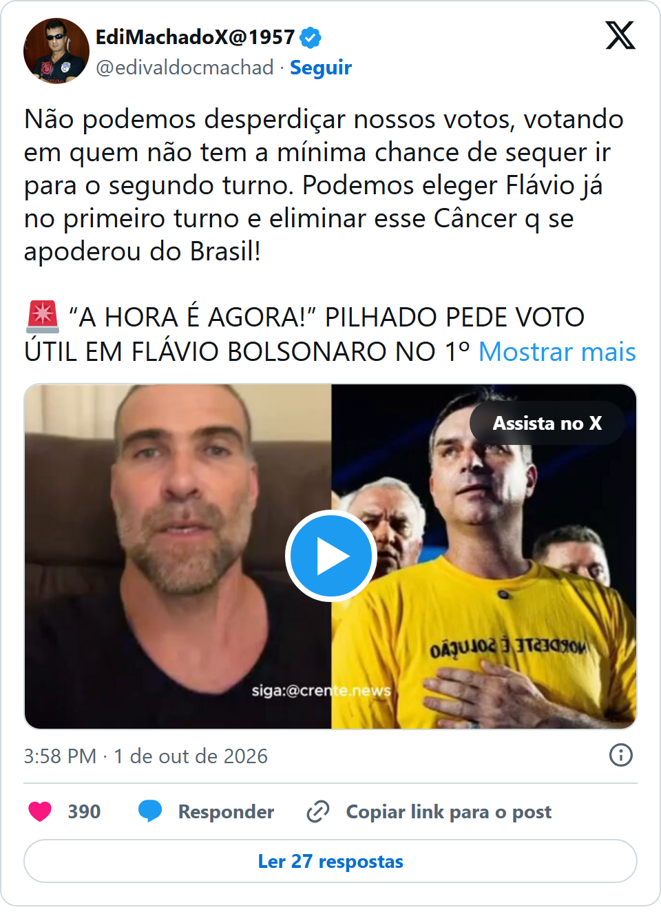 Print arquivado do post de Pilhado (Thiago Asmar) em 01/10/2026