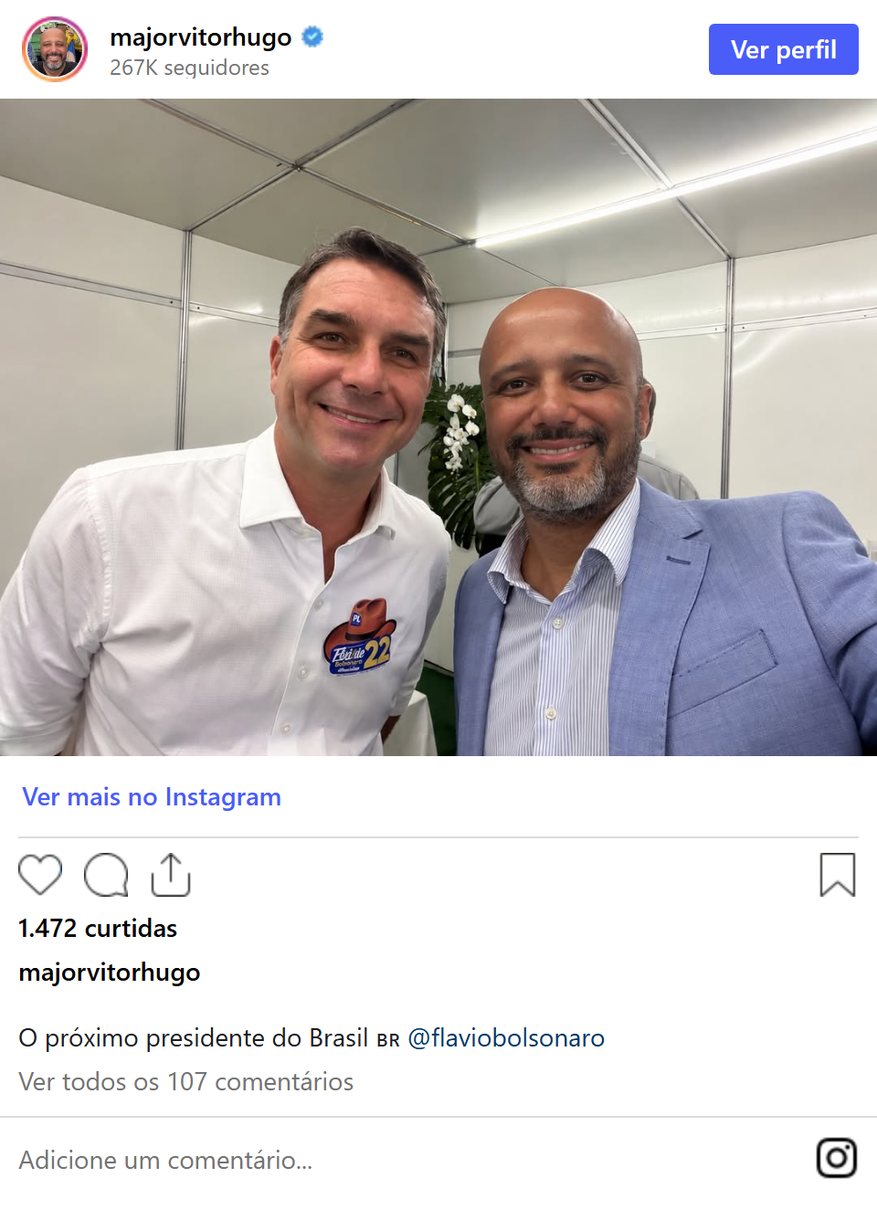 Print arquivado do post de Major Vitor Hugo em 06/10/2026